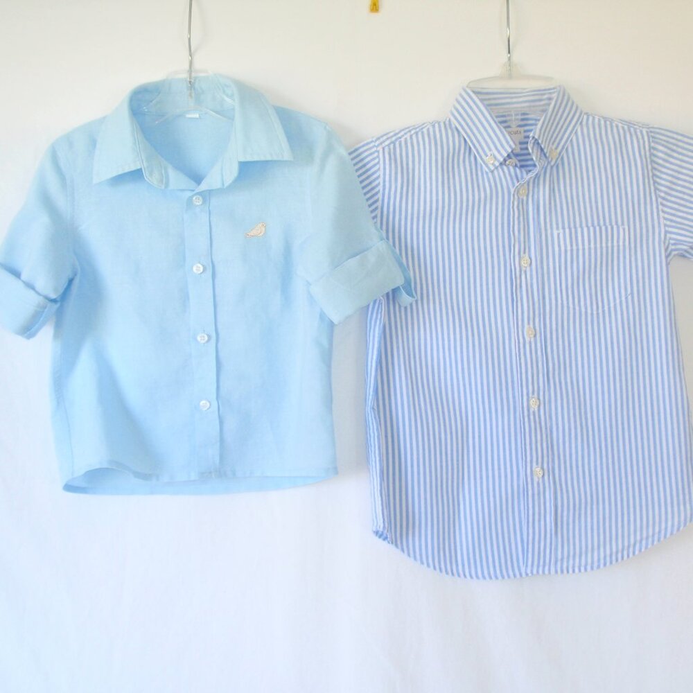 Lot of 2 Crewcuts LBC Bliss Cotton Boys Button Up shirts Casual Easter Sz 4 5